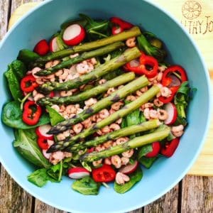 salade met garnalen en groene asperges